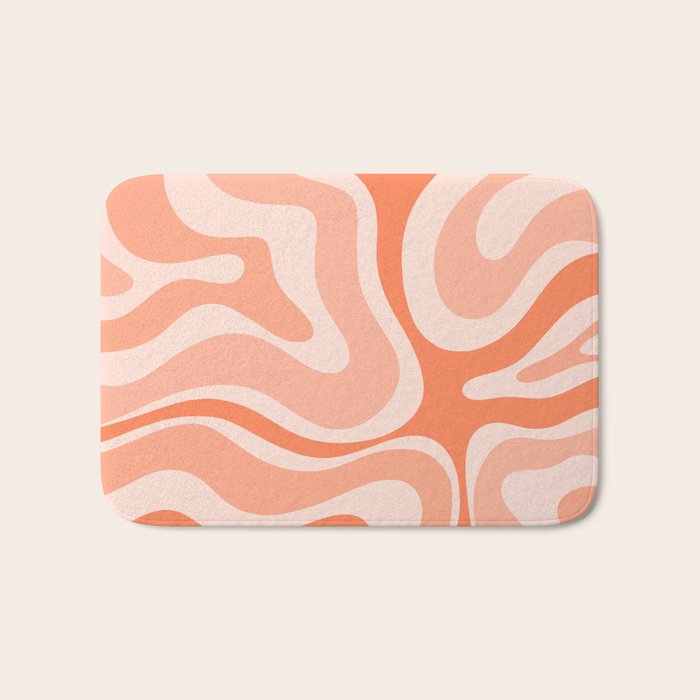 Modern Retro Liquid Swirl Abstract Pattern Salmon Orange Peach Blush Bath Mat Gallery Image 1