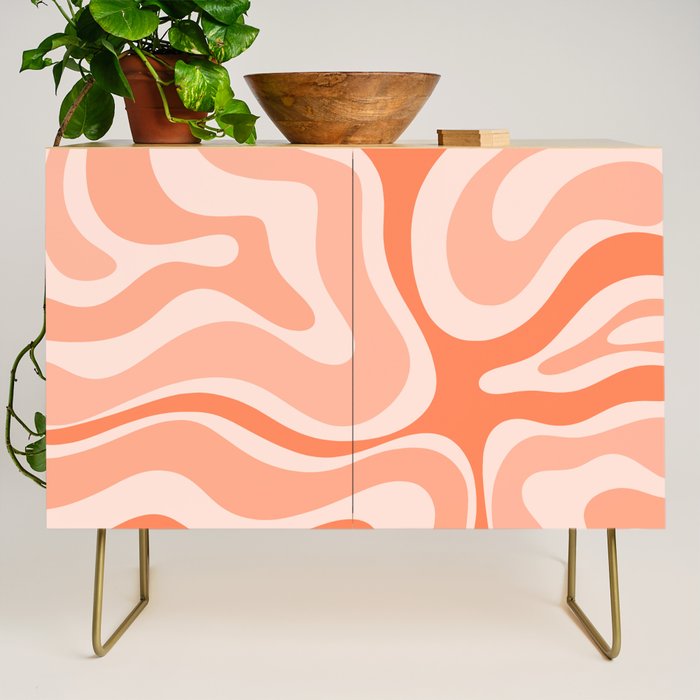 Modern Retro Liquid Swirl Abstract Pattern Salmon Orange Peach Blush Credenza Gallery Image 1