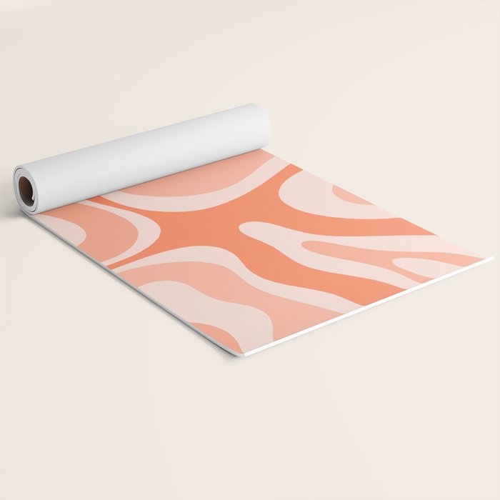 Modern Retro Liquid Swirl Abstract Pattern Salmon Orange Peach Blush Yoga Mat Gallery Image 2
