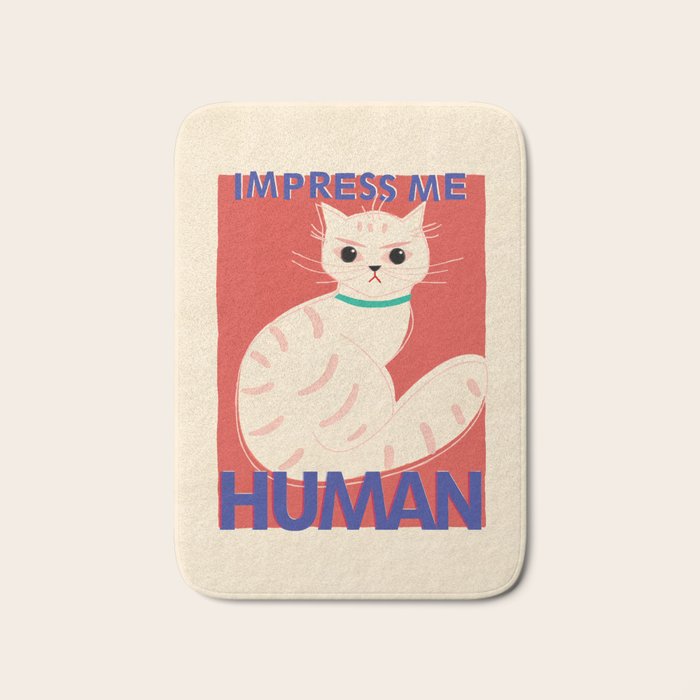 Impress Me Human Vintage Cat, Retro Illustration Bath Mat Gallery Image 1