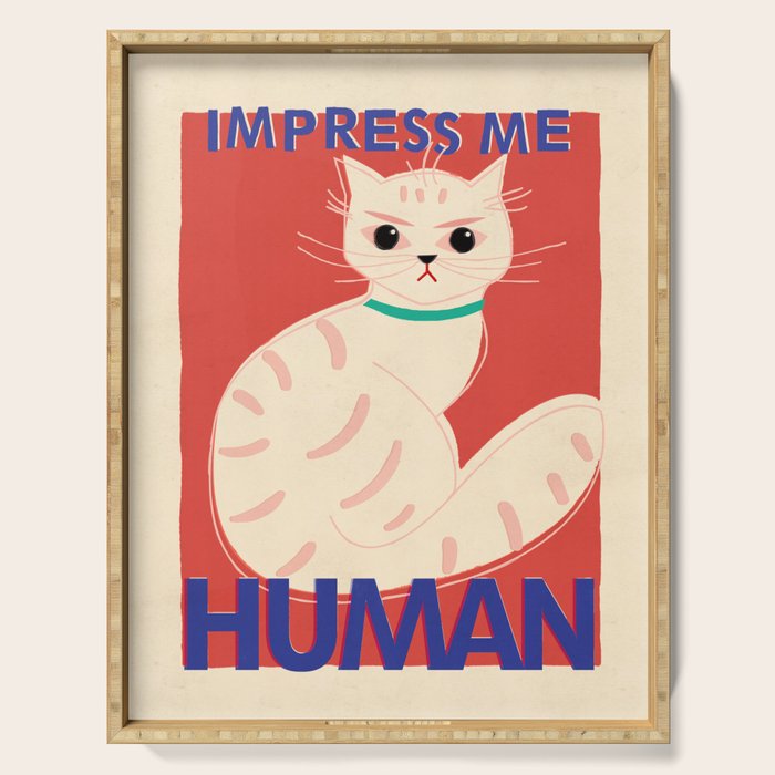 Impress Me Human Vintage Cat, Retro Illustration Serving Tray Gallery Image 1