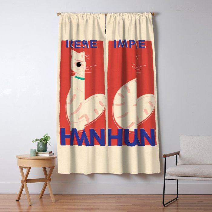 Impress Me Human Vintage Cat, Retro Illustration Window Curtain Gallery Image 1