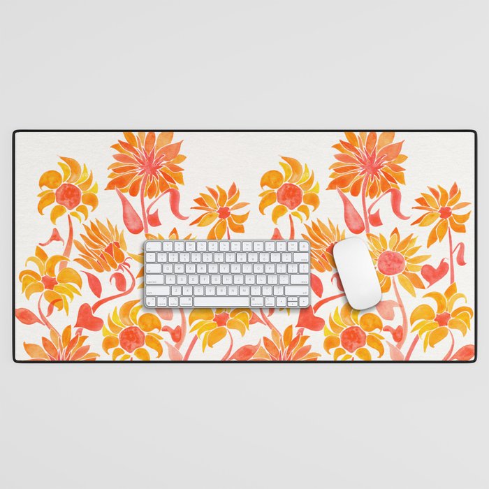 Sunflower Watercolor - Fiery Palette Desk Mat Gallery Image 1