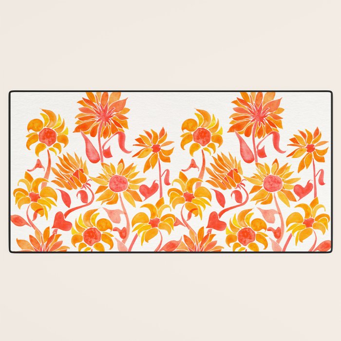 Sunflower Watercolor - Fiery Palette Desk Mat Gallery Image 3
