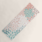 Festive, Floral Prints, Teal, Peach, Coral Yoga Mat Gallery Image 1