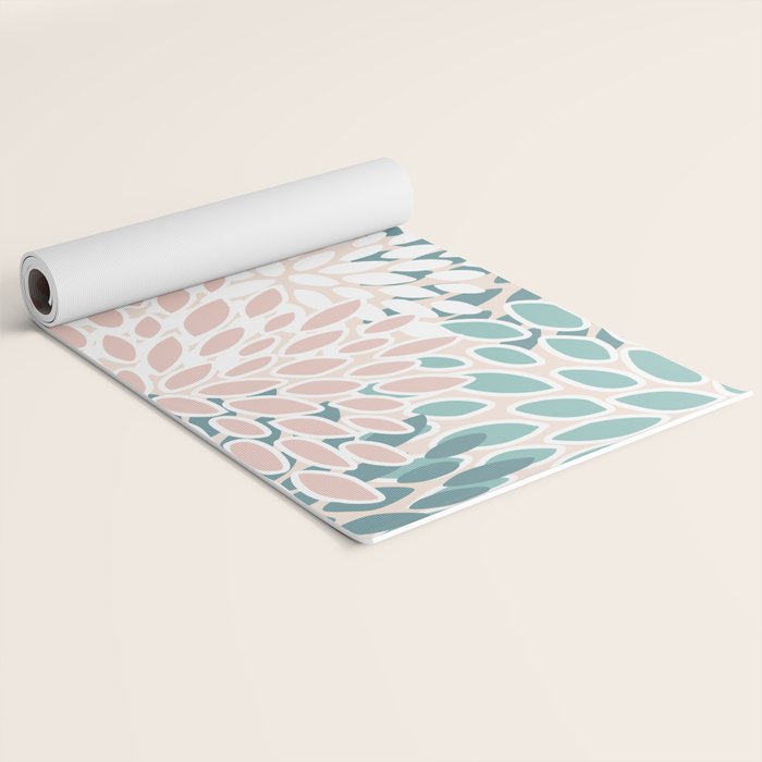 Festive, Floral Prints, Teal, Peach, Coral Yoga Mat Gallery Image 2