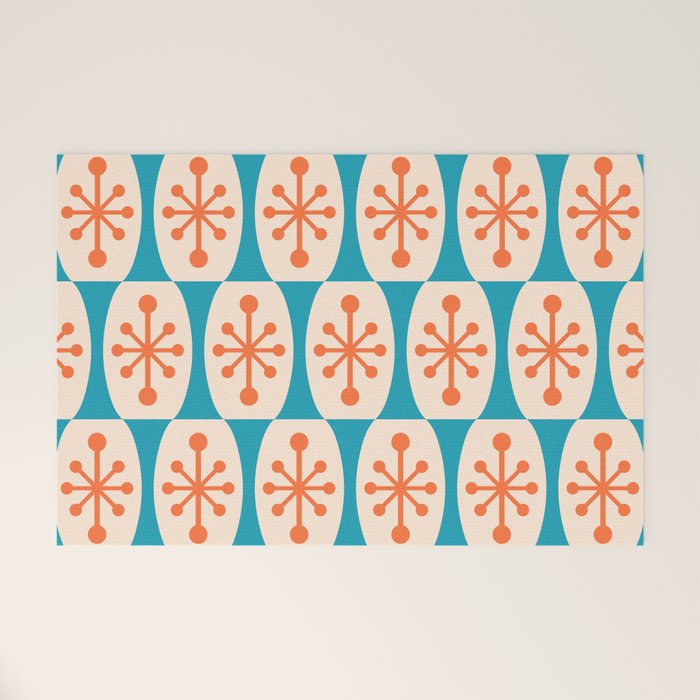Mid Century Modern Atomic Fusion Pattern 211 Googie Orange and Turquoise Welcome Mat Gallery Image 1