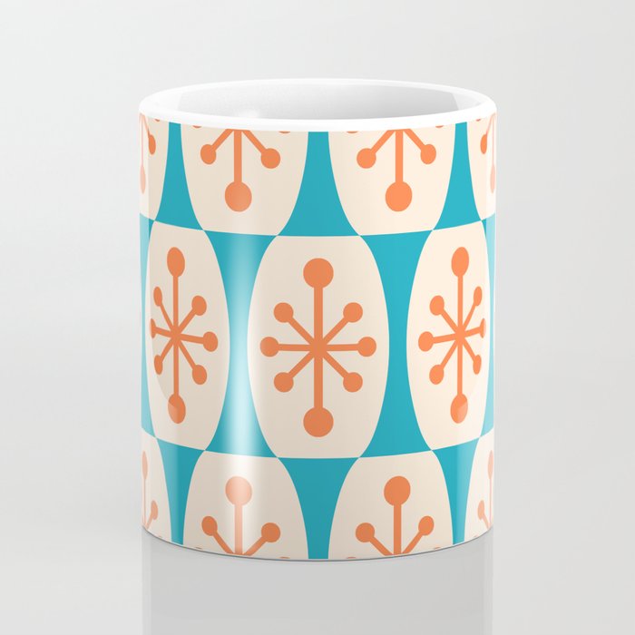 Mid Century Modern Atomic Fusion Pattern 211 Googie Orange and Turquoise Coffee Mug Gallery Image 4