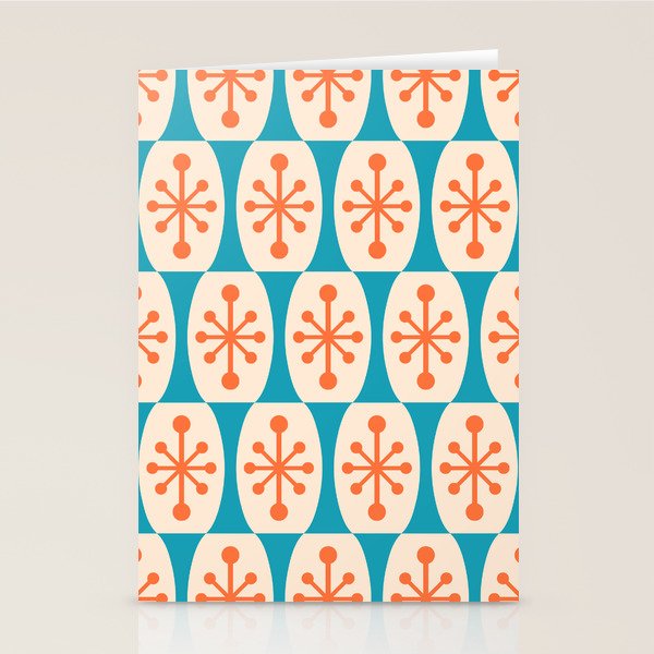 Mid Century Modern Atomic Fusion Pattern 211 Googie Orange and Turquoise Stationery Card Gallery Image 1