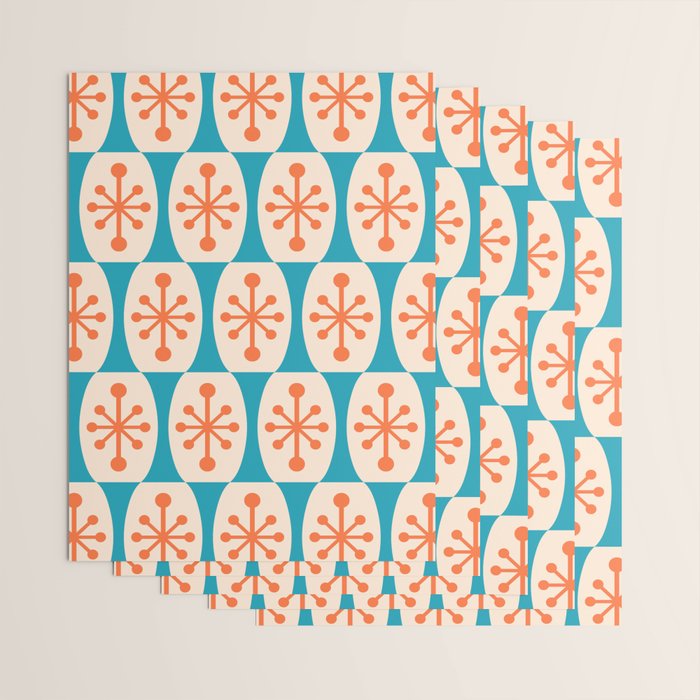 Mid Century Modern Atomic Fusion Pattern 211 Googie Orange and Turquoise Wrapping Paper Gallery Image 3