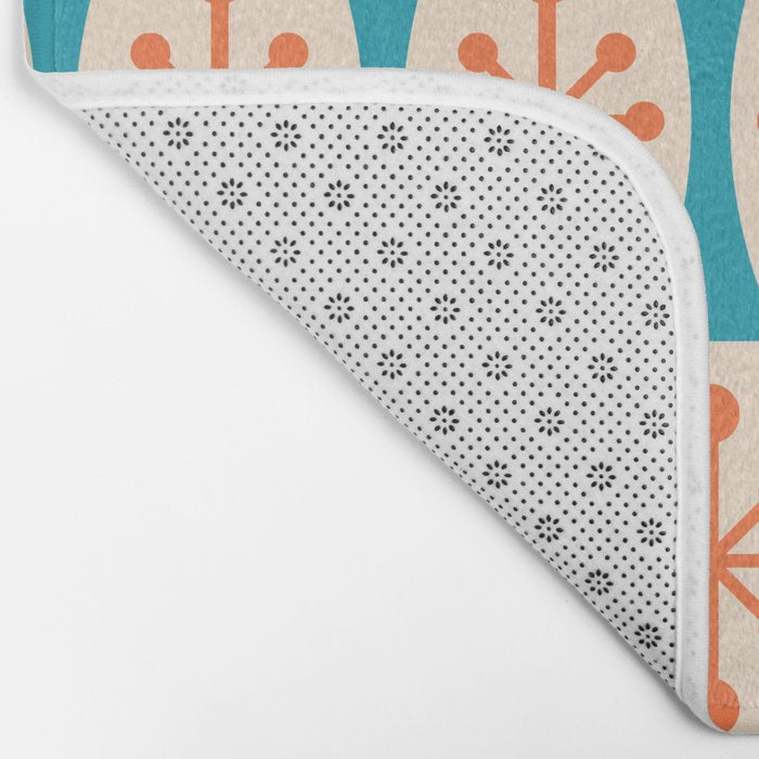 Mid Century Modern Atomic Fusion Pattern 211 Googie Orange and Turquoise Bath Mat Gallery Image 2