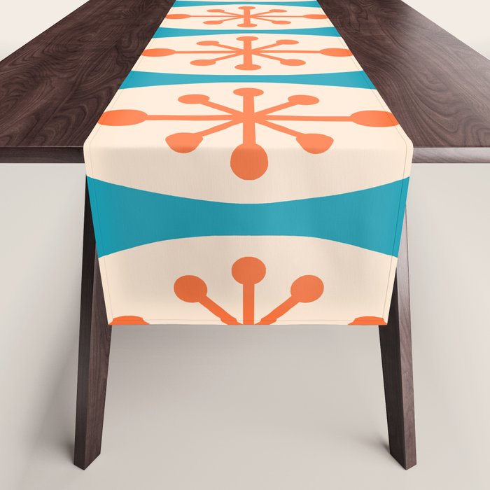 Mid Century Modern Atomic Fusion Pattern 211 Googie Orange and Turquoise Table Runner Gallery Image 1