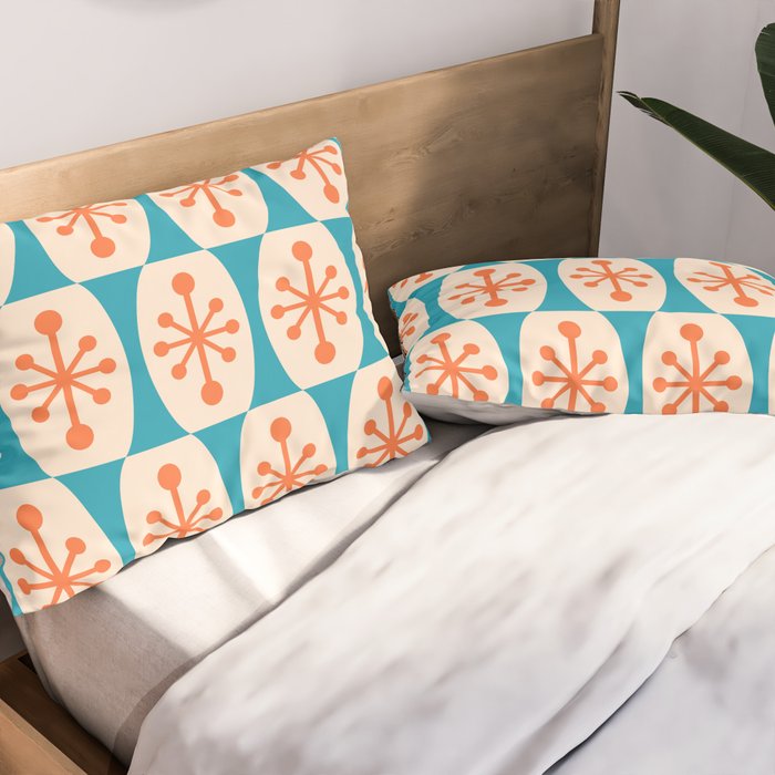 Mid Century Modern Atomic Fusion Pattern 211 Googie Orange and Turquoise Pillow Sham Gallery Image 2