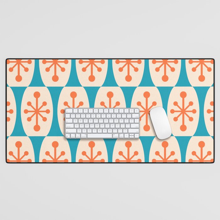 Mid Century Modern Atomic Fusion Pattern 211 Googie Orange and Turquoise Desk Mat Gallery Image 1