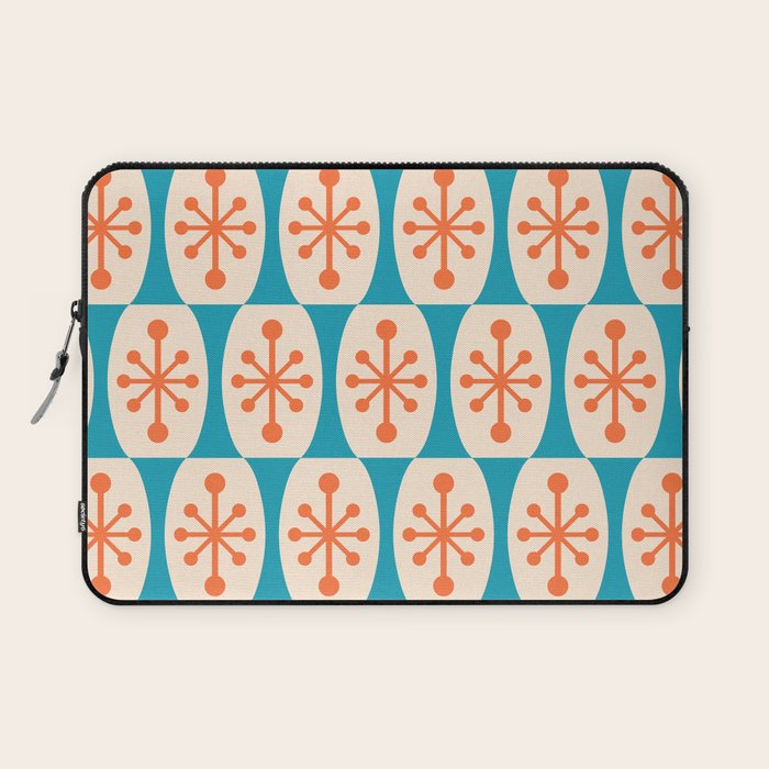 Mid Century Modern Atomic Fusion Pattern 211 Googie Orange and Turquoise Laptop Sleeve Gallery Image 1
