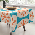 Mid Century Modern Atomic Fusion Pattern 211 Googie Orange and Turquoise Tablecloth Gallery Image 3