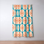 Mid Century Modern Atomic Fusion Pattern 211 Googie Orange and Turquoise Window Curtain Gallery Image 3