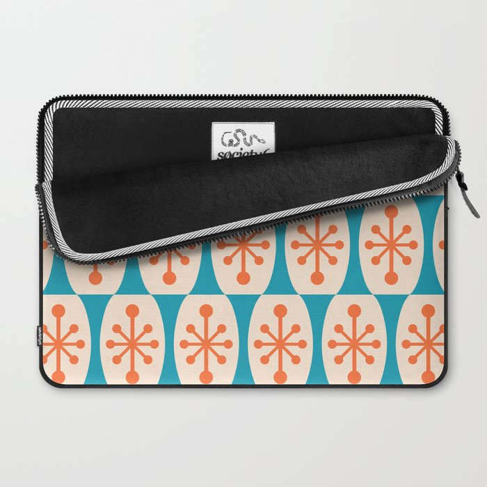 Mid Century Modern Atomic Fusion Pattern 211 Googie Orange and Turquoise Laptop Sleeve Gallery Image 2