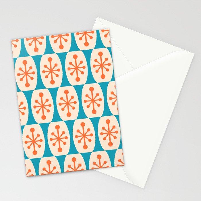 Mid Century Modern Atomic Fusion Pattern 211 Googie Orange and Turquoise Stationery Card Gallery Image 2