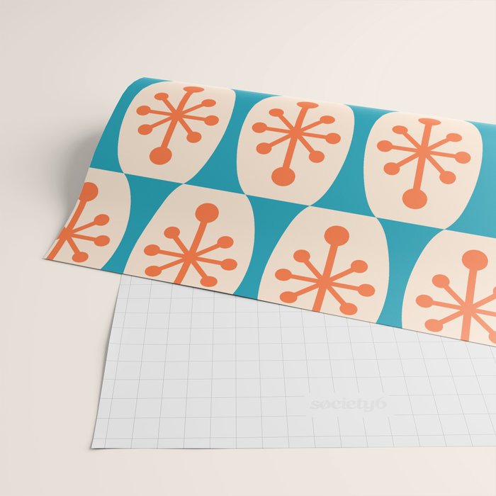 Mid Century Modern Atomic Fusion Pattern 211 Googie Orange and Turquoise Wrapping Paper Gallery Image 2