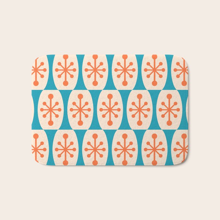 Mid Century Modern Atomic Fusion Pattern 211 Googie Orange and Turquoise Bath Mat Gallery Image 1