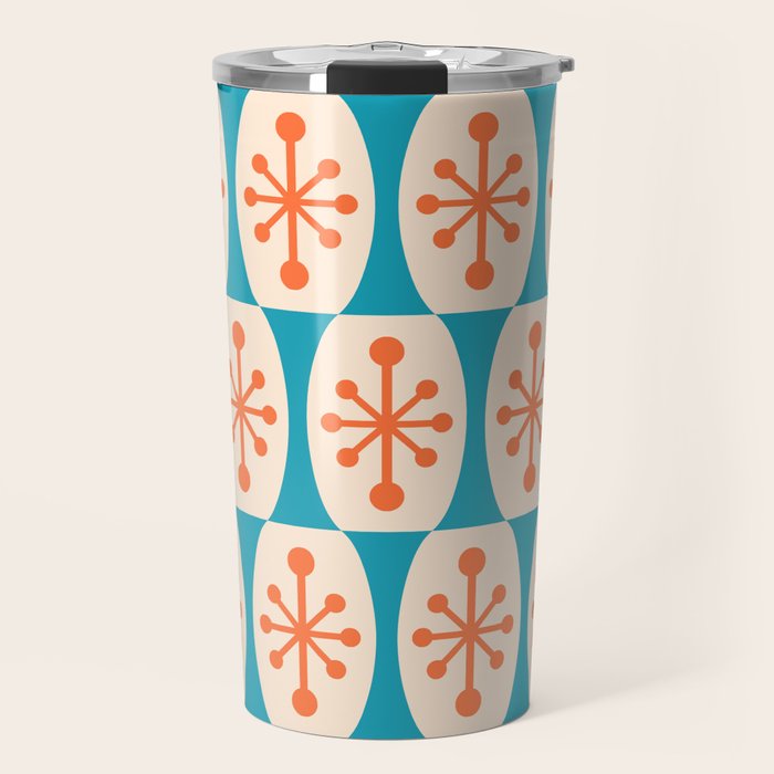 Mid Century Modern Atomic Fusion Pattern 211 Googie Orange and Turquoise Travel Mug Gallery Image 1