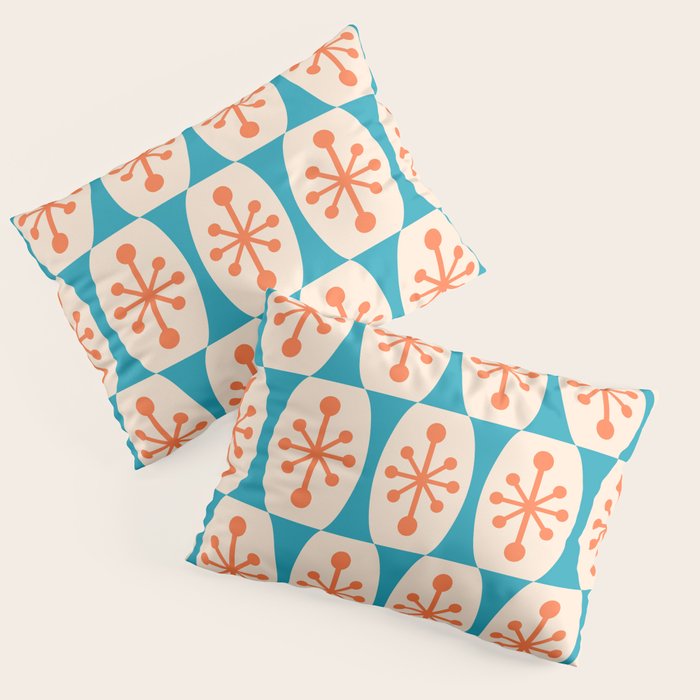 Mid Century Modern Atomic Fusion Pattern 211 Googie Orange and Turquoise Pillow Sham Gallery Image 1