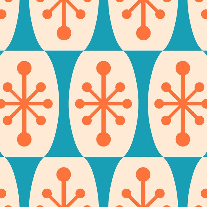 Mid Century Modern Atomic Fusion Pattern 211 Googie Orange and Turquoise Coffee Mug Gallery Image 2