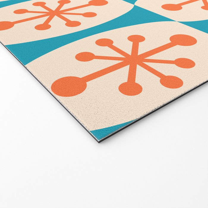 Mid Century Modern Atomic Fusion Pattern 211 Googie Orange and Turquoise Welcome Mat Gallery Image 2