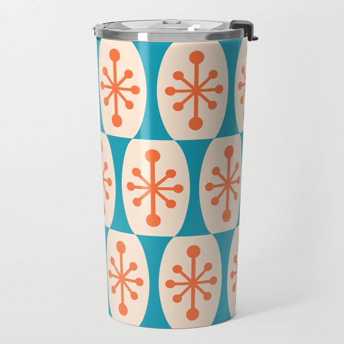 Mid Century Modern Atomic Fusion Pattern 211 Googie Orange and Turquoise Travel Mug Gallery Image 2