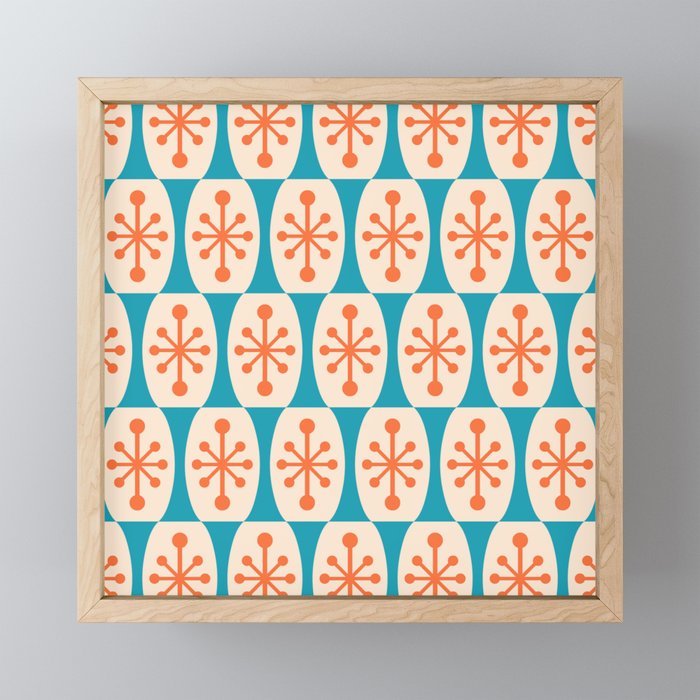 Mid Century Modern Atomic Fusion Pattern 211 Googie Orange and Turquoise Mini Art Print Gallery Image 1