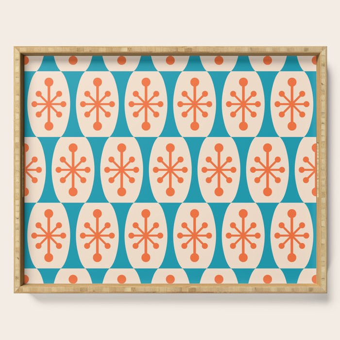 Mid Century Modern Atomic Fusion Pattern 211 Googie Orange and Turquoise Serving Tray Gallery Image 1