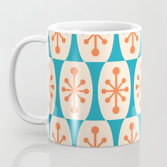 Mid Century Modern Atomic Fusion Pattern 211 Googie Orange and Turquoise Coffee Mug Gallery Image 3