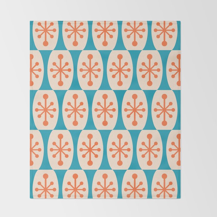 Mid Century Modern Atomic Fusion Pattern 211 Googie Orange and Turquoise Throw Blanket Gallery Image 2