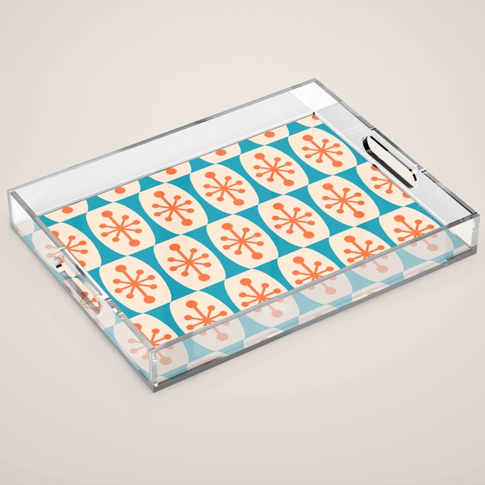 Mid Century Modern Atomic Fusion Pattern 211 Googie Orange and Turquoise Acrylic Tray Gallery Image 1