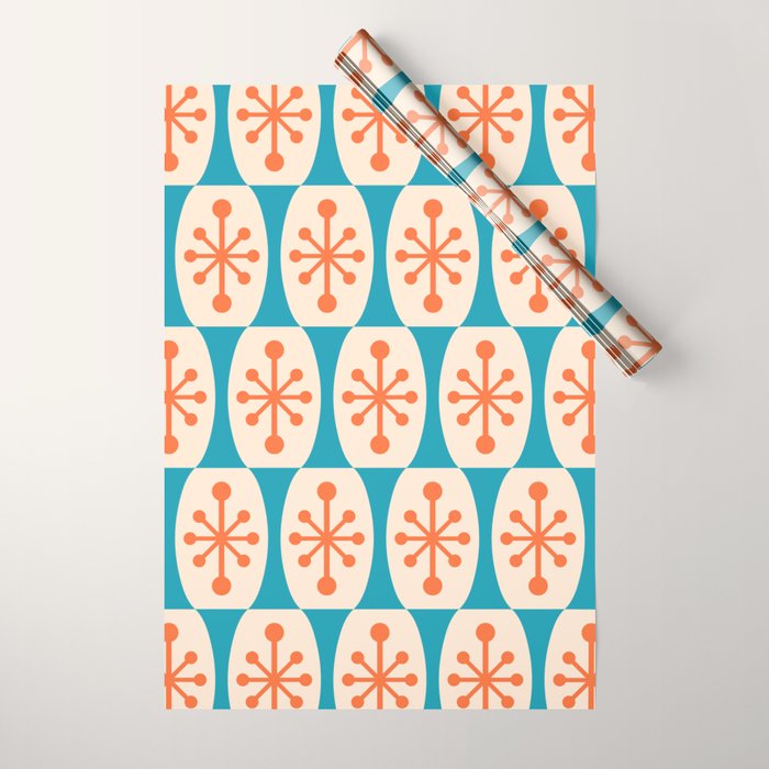 Mid Century Modern Atomic Fusion Pattern 211 Googie Orange and Turquoise Wrapping Paper Gallery Image 1