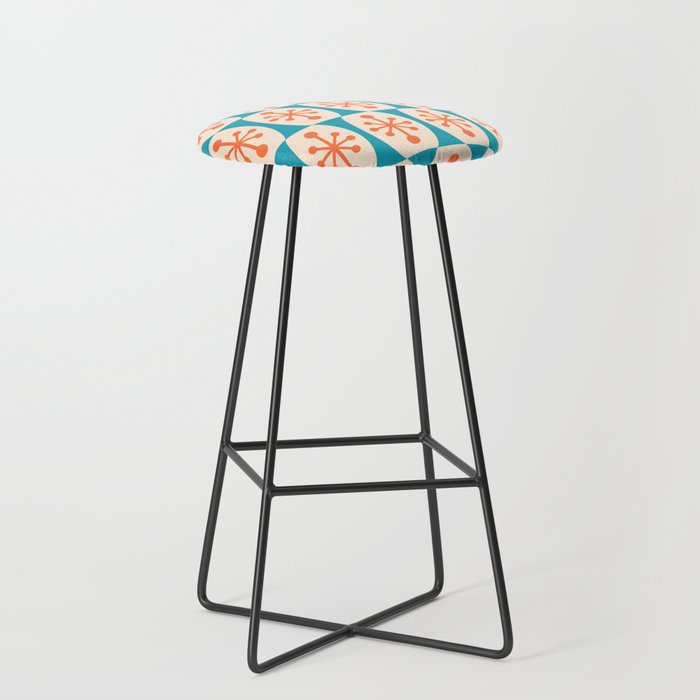 Mid Century Modern Atomic Fusion Pattern 211 Googie Orange and Turquoise Stool Gallery Image 1