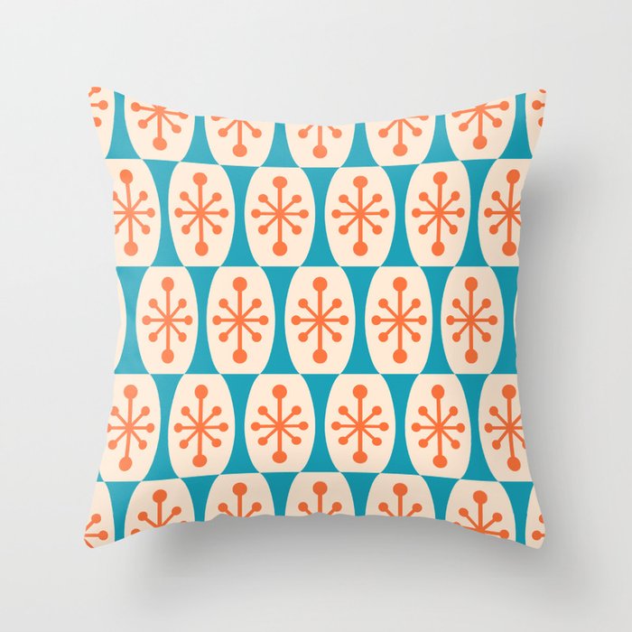 Mid Century Modern Atomic Fusion Pattern 211 Googie Orange and Turquoise Throw Pillow Gallery Image 6