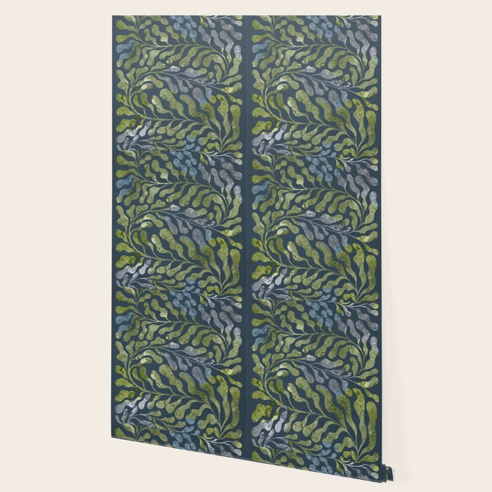 Endless Dark Leaf Illustration 1.2 Celestial Blue-Green Wallpaper Gallery Image 2