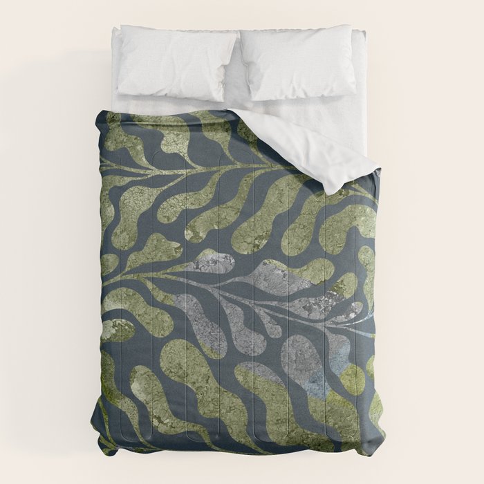 Endless Dark Leaf Illustration 1.2 Celestial Blue-Green Comforter Gallery Image 1