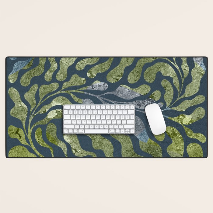 Endless Dark Leaf Illustration 1.2 Celestial Blue-Green Desk Mat Gallery Image 1