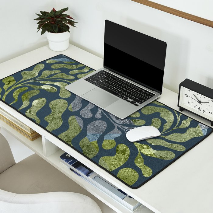 Endless Dark Leaf Illustration 1.2 Celestial Blue-Green Desk Mat Gallery Image 2