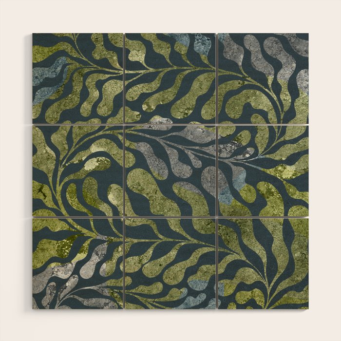 Endless Dark Leaf Illustration 1.2 Celestial Blue-Green Wood Wall Art Gallery Image 1