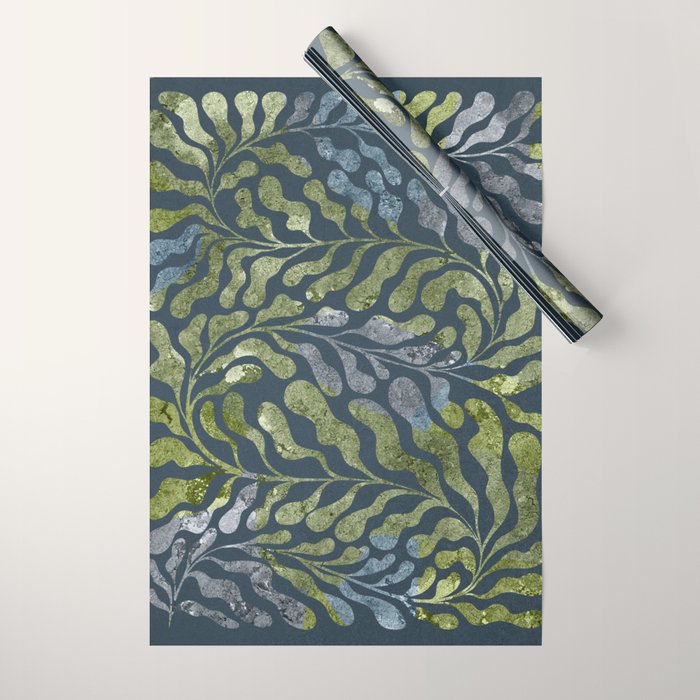 Endless Dark Leaf Illustration 1.2 Celestial Blue-Green Wrapping Paper Gallery Image 1