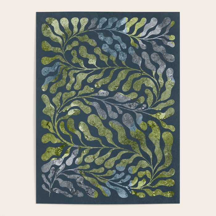 Endless Dark Leaf Illustration 1.2 Celestial Blue-Green Poster Gallery Image 1