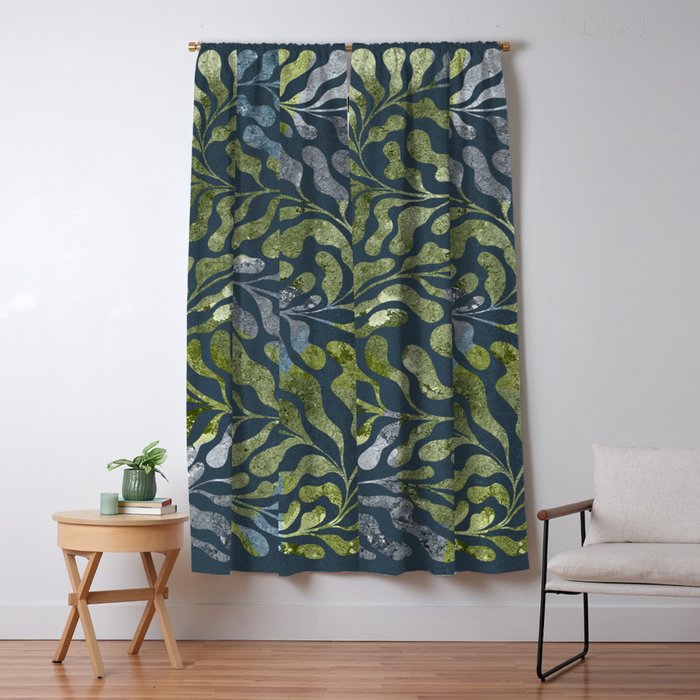 Endless Dark Leaf Illustration 1.2 Celestial Blue-Green Window Curtain Gallery Image 1