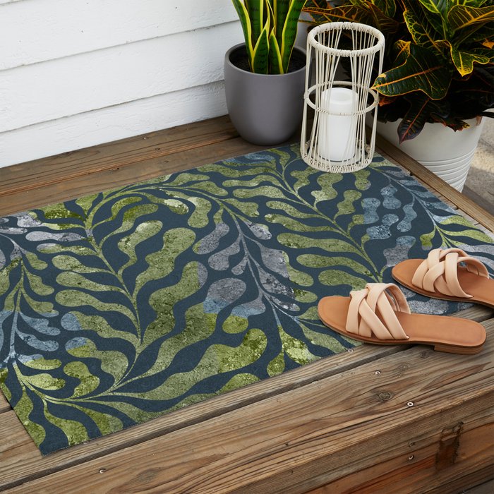 Endless Dark Leaf Illustration 1.2 Celestial Blue-Green Outdoor Rug Gallery Image 2
