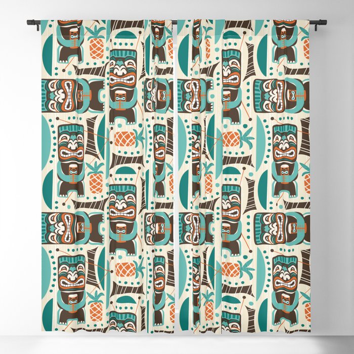 Tiki Hut Cream Aqua Window Curtain Gallery Image 1