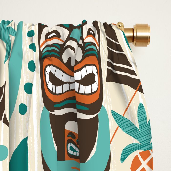 Tiki Hut Cream Aqua Window Curtain Gallery Image 2