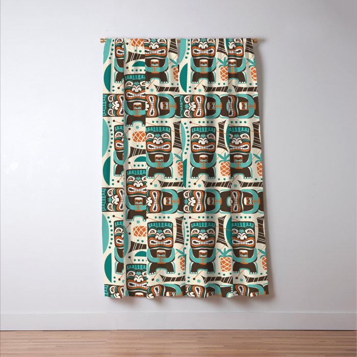 Tiki Hut Cream Aqua Window Curtain Gallery Image 3